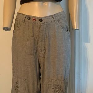 Magnolia Pearl Checkered Gray Straight Leg Patchwork and Mending Design